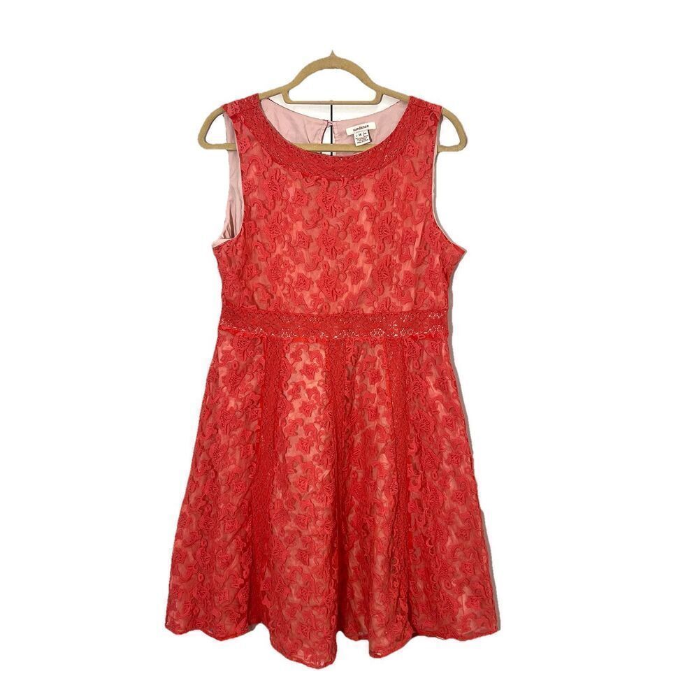 Sundance Catalog Lace Dress Floral Coral Pink‎ Prarie Fit Flare Size 14